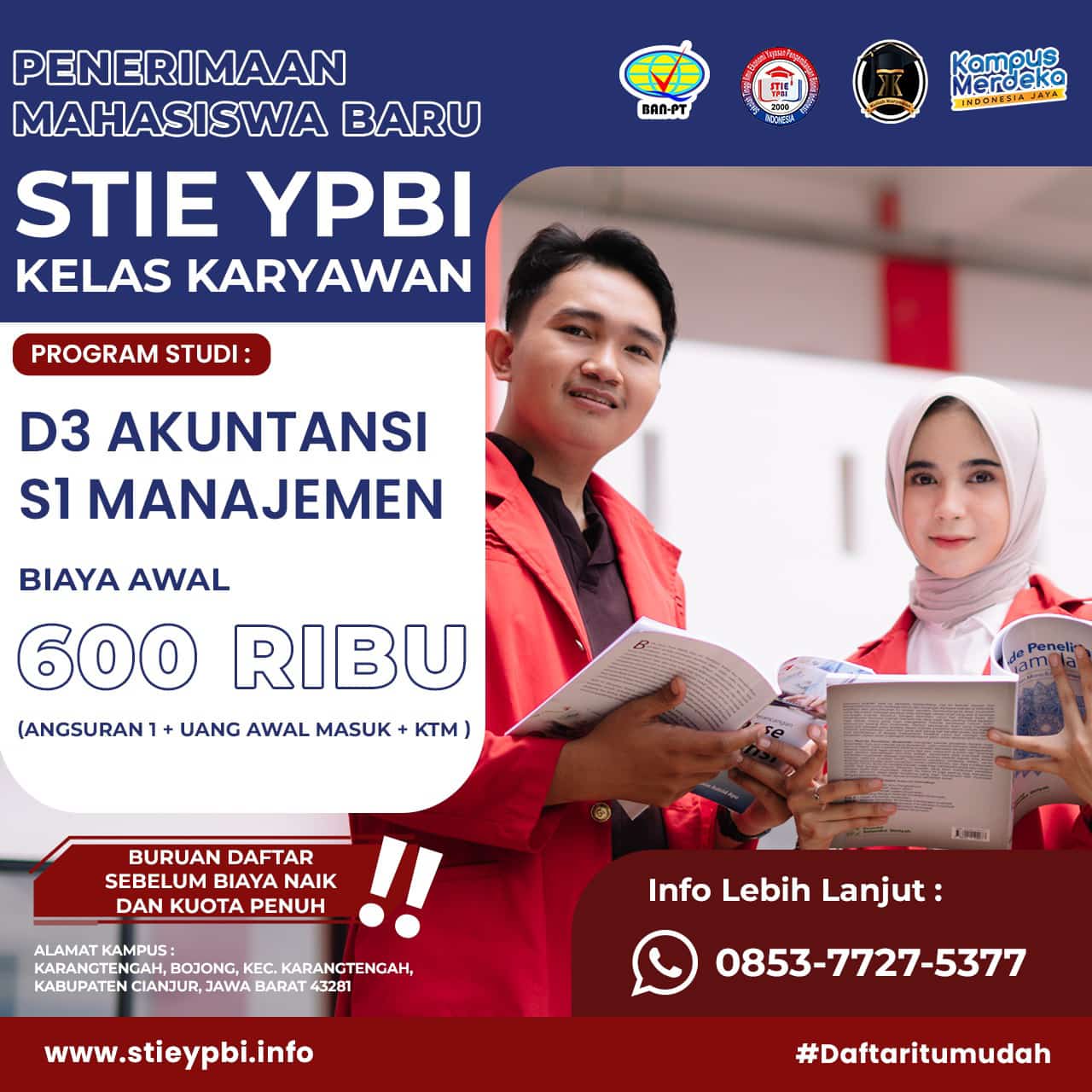 Biaya pendaftaran yang murah dan terjangkau di Kampus STIE YPBI Cianjur