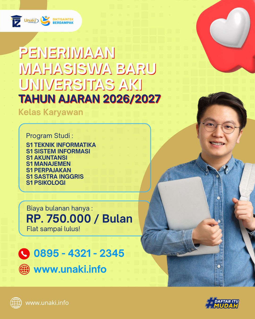 Pendaftaran Kuliah Kelas Kryawan 2026/2027 Kampus UNAKI Telah Di Buka