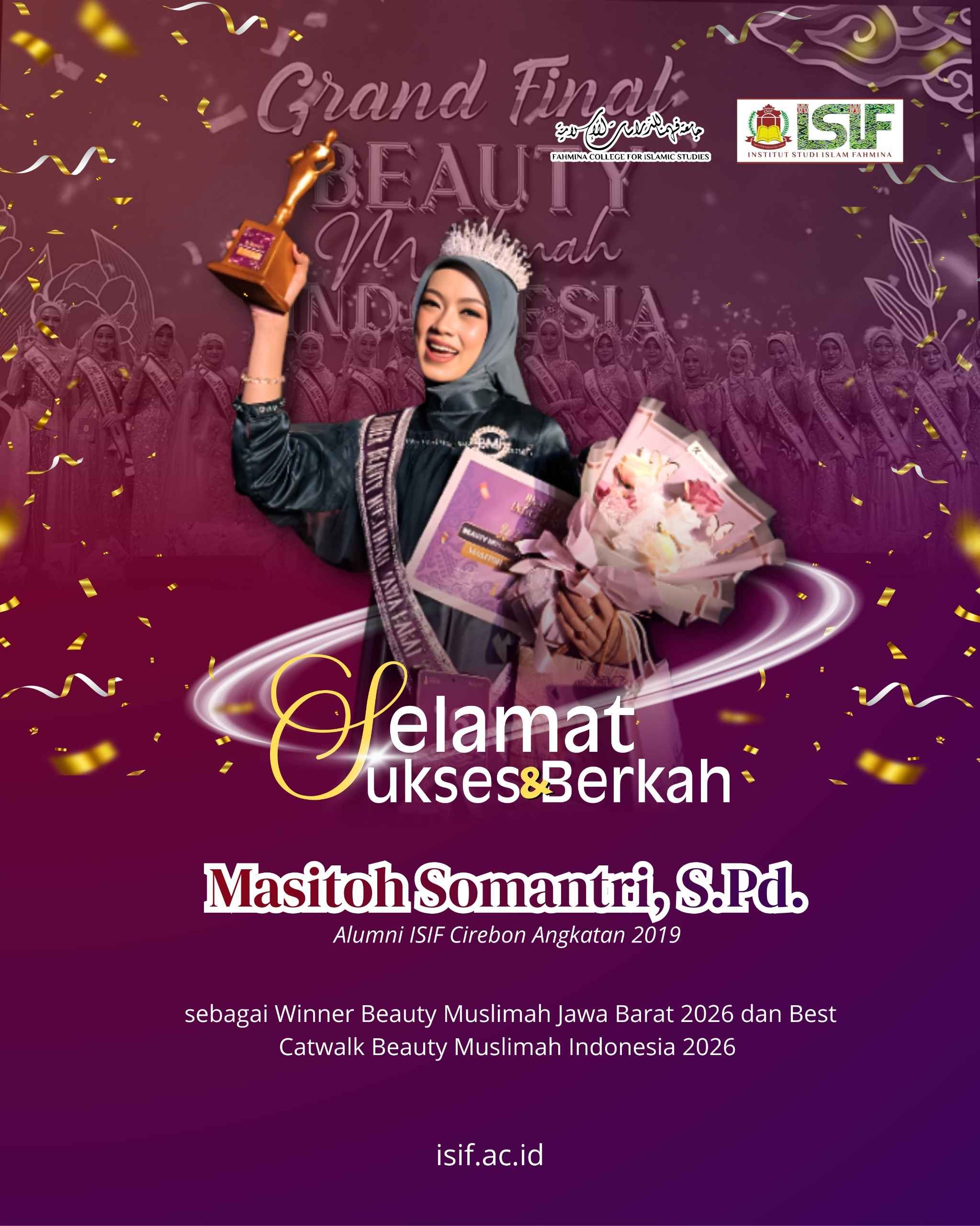 Alumni ISIF Cirebon Raih Gelar Winner Beauty Muslimah Jawa Barat 2026 dan Best Catwalk Nasional