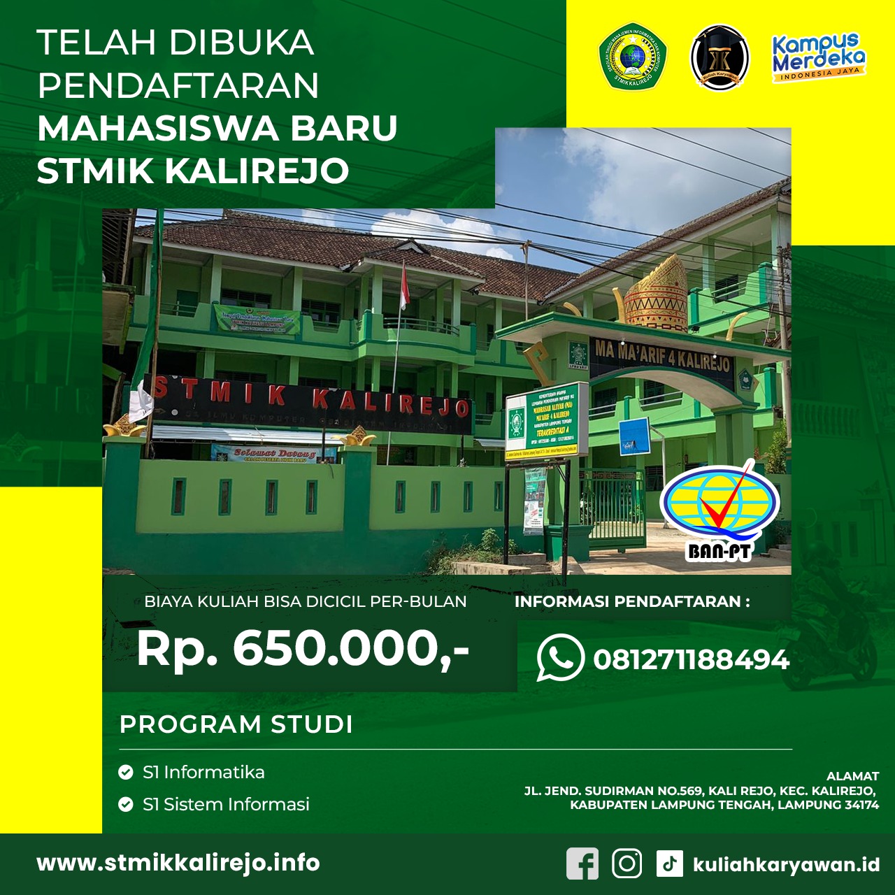 STMIk Kalirejo Kampus S1 Informatika Dan S1 Sistem Informasi di Lampung Tengah