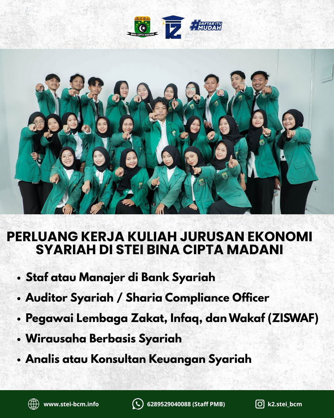 Perluang kerja kuliah jurusan Ekonomi Syariah di STEI Bina Cipta Madani