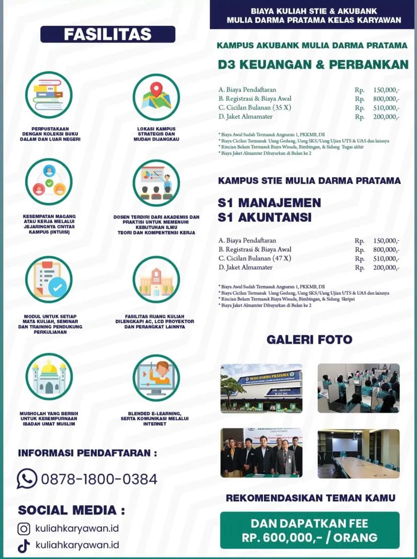 Kuliah Kelas Karyawan Dengan Biaya Terjangkau Di STIE-AKUBANK Mulia Darma Pratama Palembang