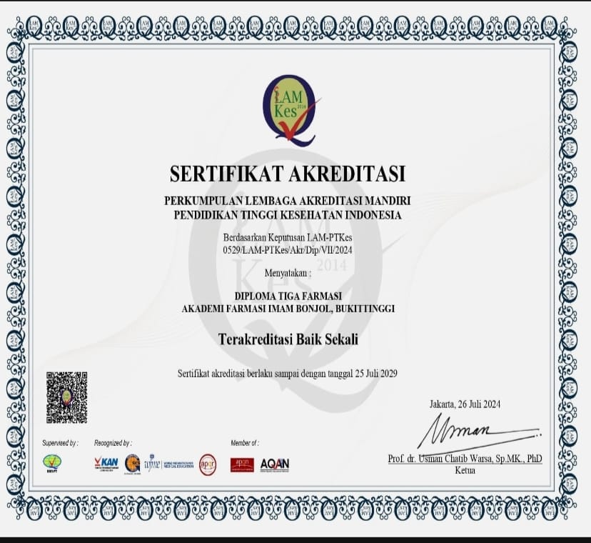 Akreditasi D3 Farmasi AKFAR Imam Bonjol Bukittinggi