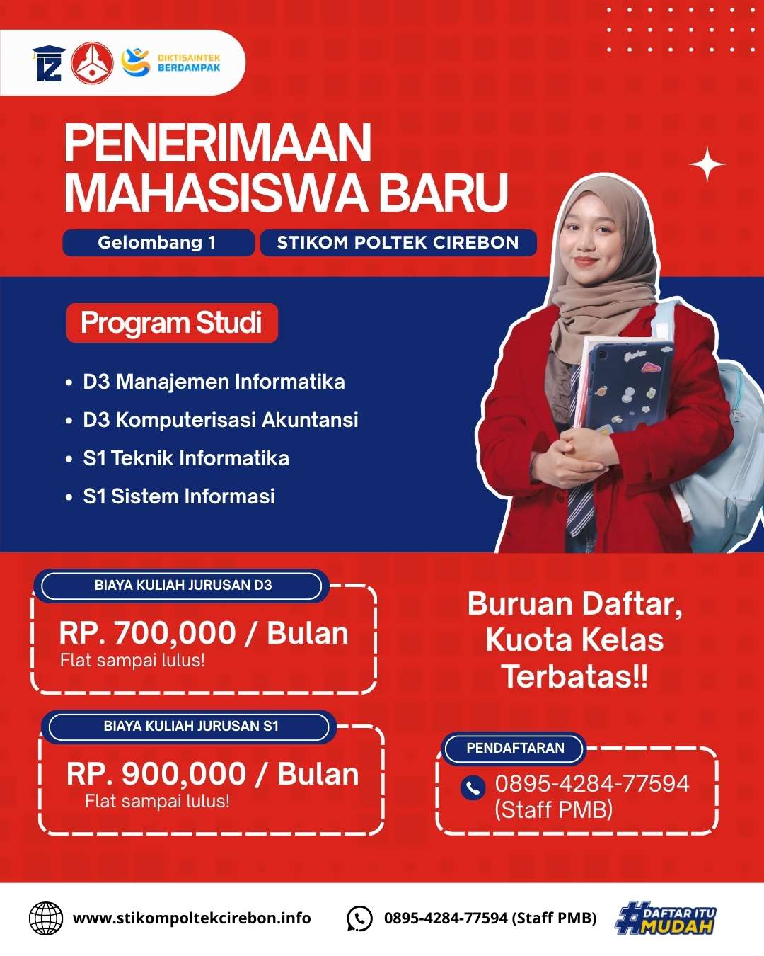 Pendaftaran Gelombang 1 Jurusan D3 dan S1 STIKOM Poltek Cirebon