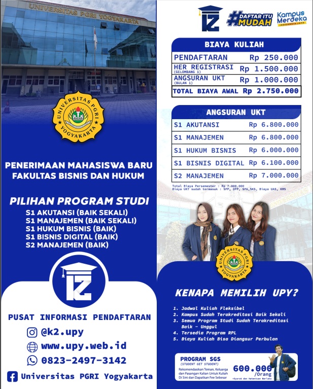 Biaya Kuliah Fakultas Bisnis dan Hukum UPY Terjangkau Mulai dari Rp6 Jutaan Saja