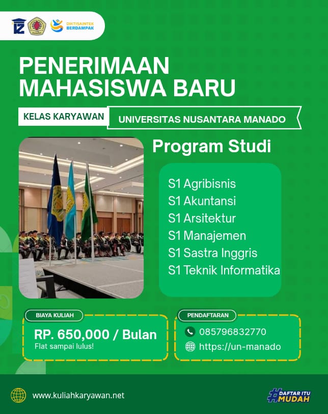 Penerimaan Mahasiswa Baru Kelas Karyawan Universitas Nusantara Manado