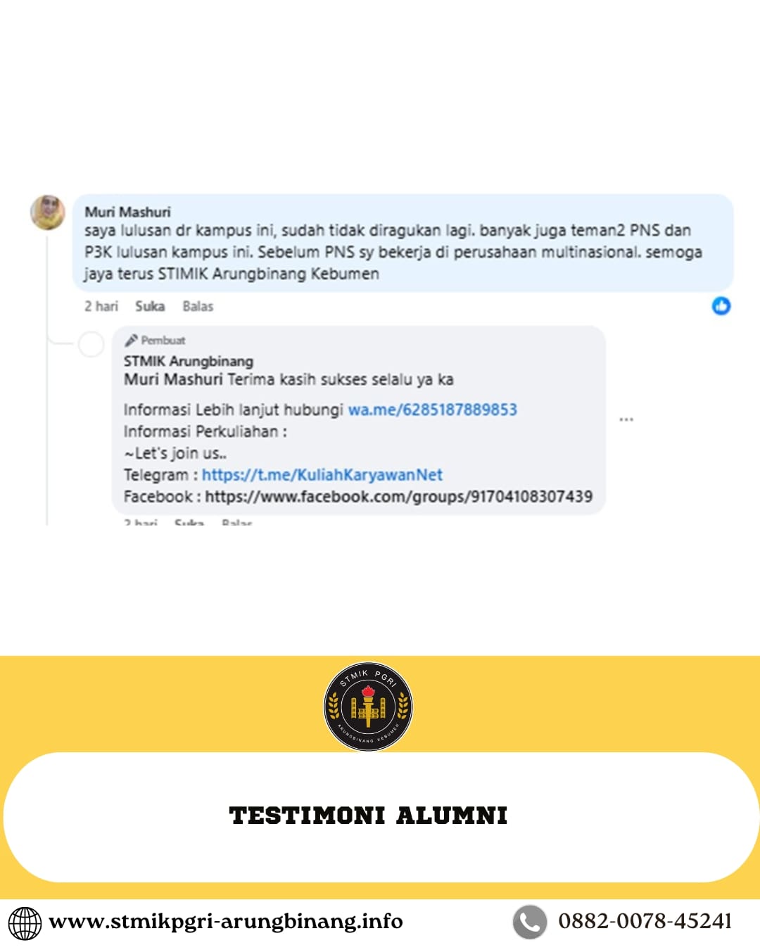 Testimoni Alumni STMIK PGRI Arungbinang Kebumen