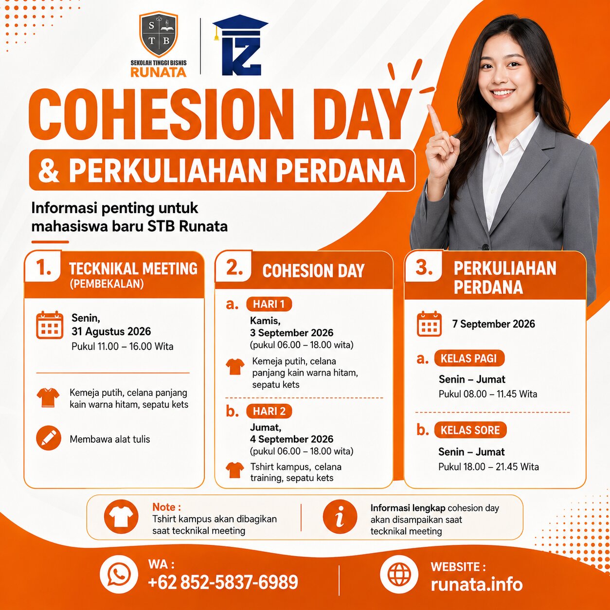 Jadwal Cohesion Day dan Kuliah Perdana STB Runata