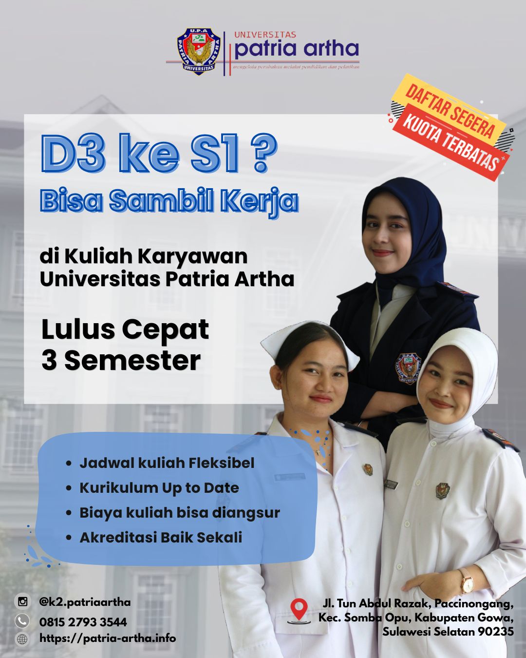 Biaya Kuliah Alih Jenjang  S1 Ilmu Keperawatan Universitas Patria Artha