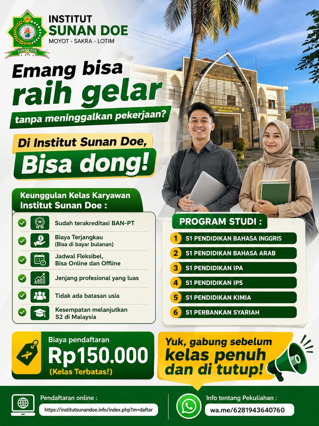 Wujudkan Gelar Sarjanamu Tanpa Tinggalkan Kerjaan di Kampus Institut Sunan Doe