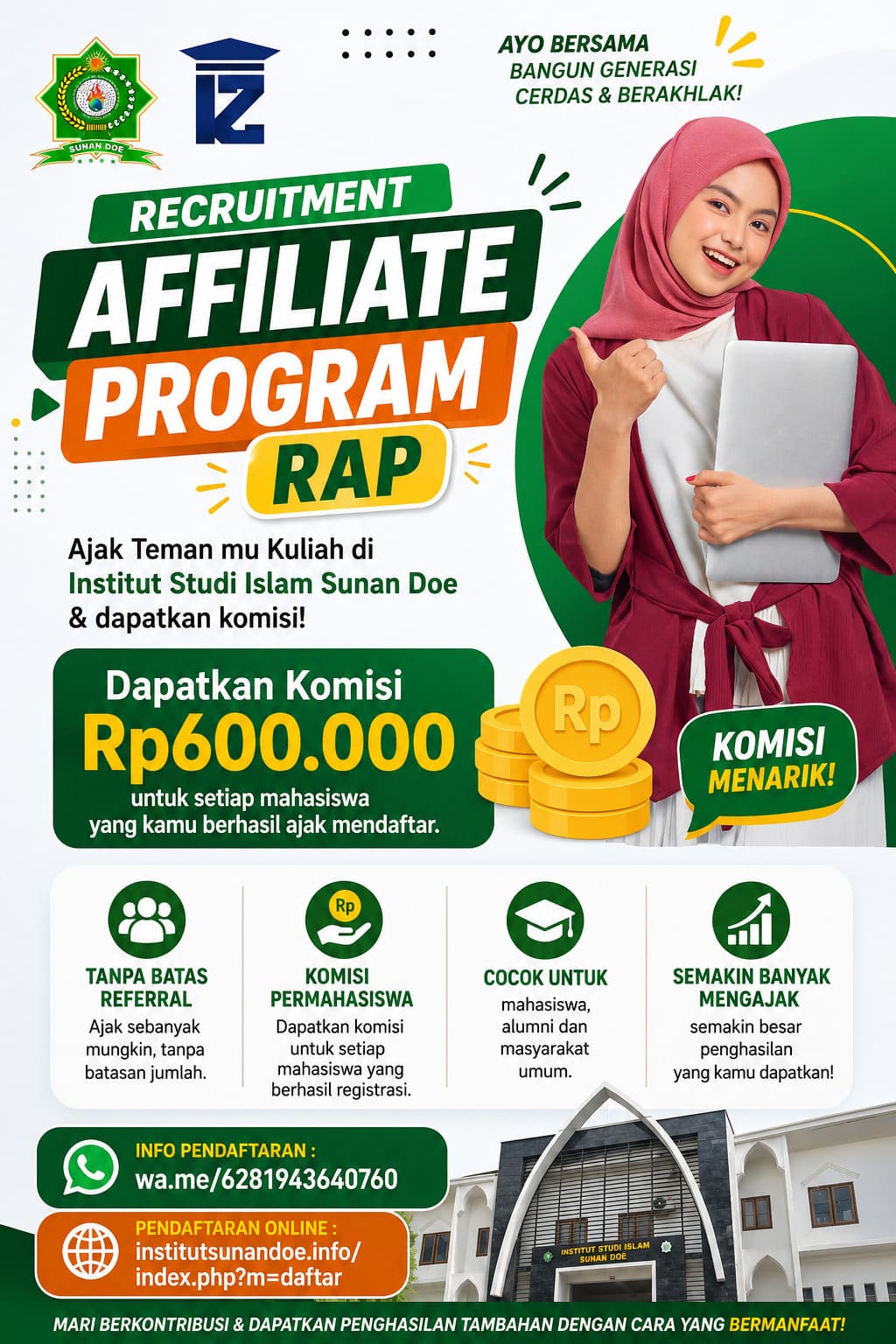 Ajak Teman Kuliah di Kelas Karyawan Institut Sunan Doe Lombok dan dapatkan fee Rp 600rb PerMahasiswa