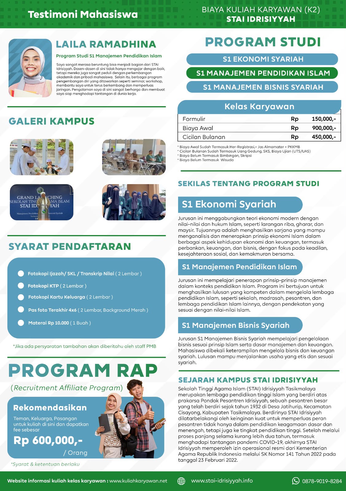 Biaya Kuliah STAI Idrisiyyah Tasikmalaya Tahun 2026