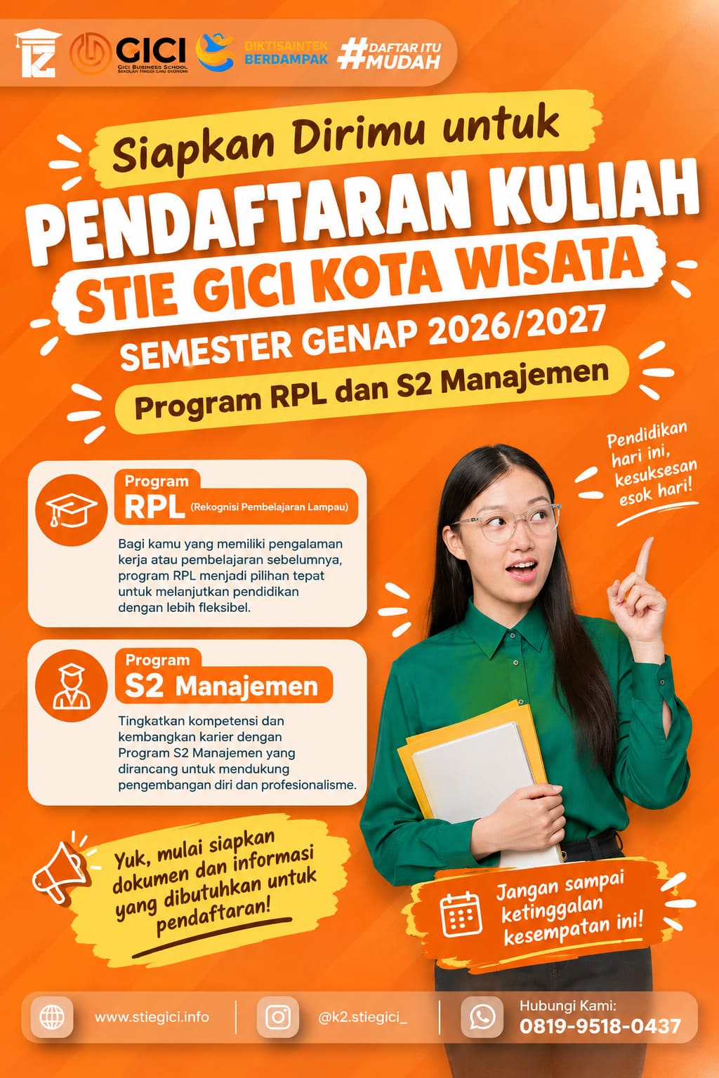 Pendaftaran Kuliah STIE GICI Kota Wisata Semester Genap 2026/2027 Program RPL dan S2 Manajemen