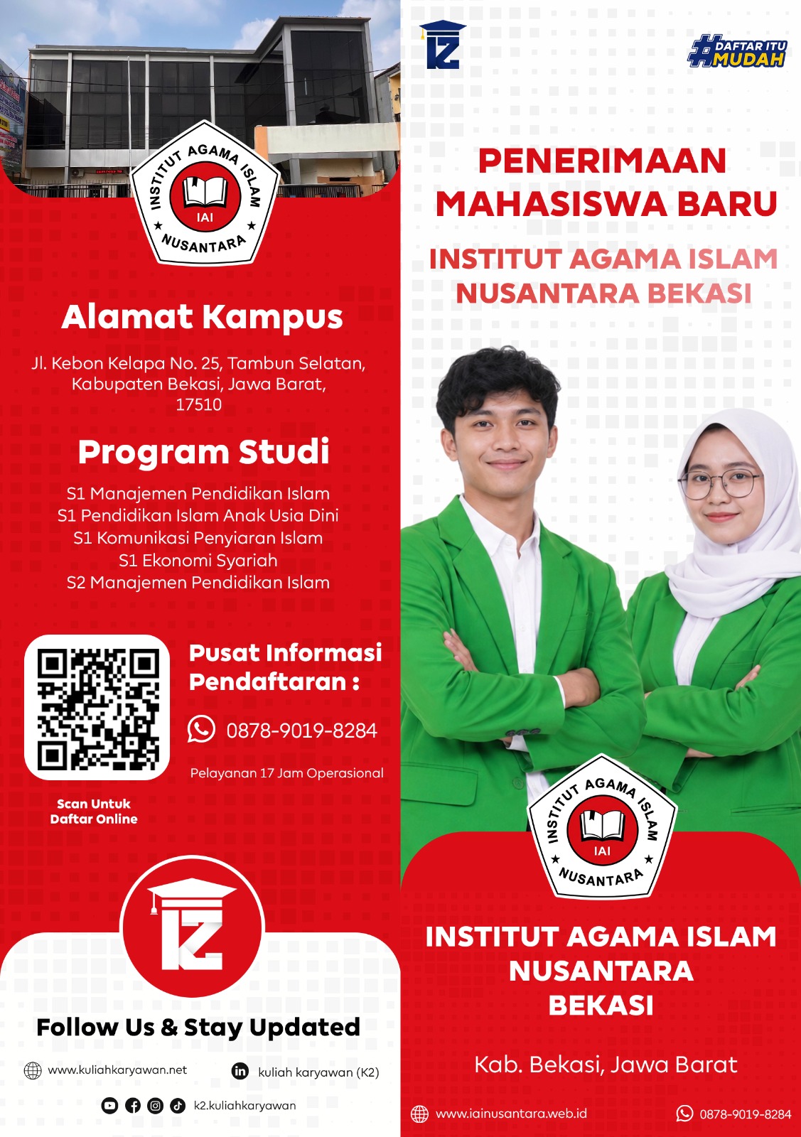 Jadwal Kuliah IAI Nusantara Bekasi Pilihan Kelas Malam dan Kelas Karyawan