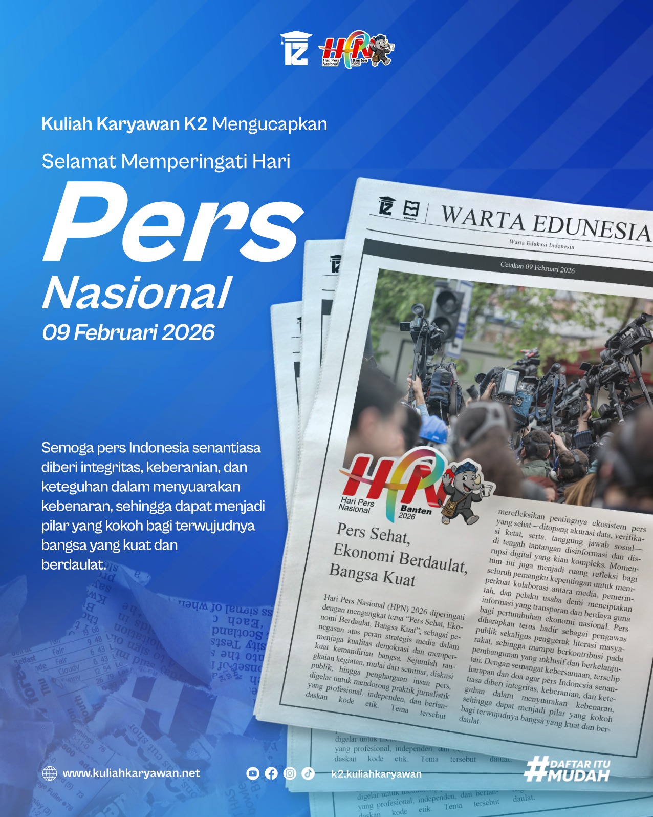 K2 STIT INSIDA Mengucapkan Selamat Hari Pers Nasional 2026