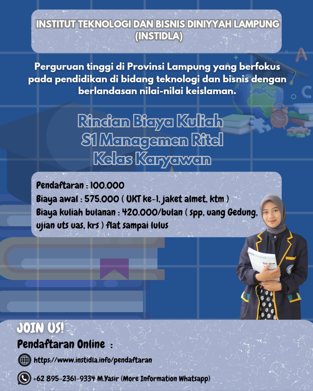 Biaya Kuliah Kelas Karyawan Jurusan Managemen Retail Kampus INSTIDLA Lampung