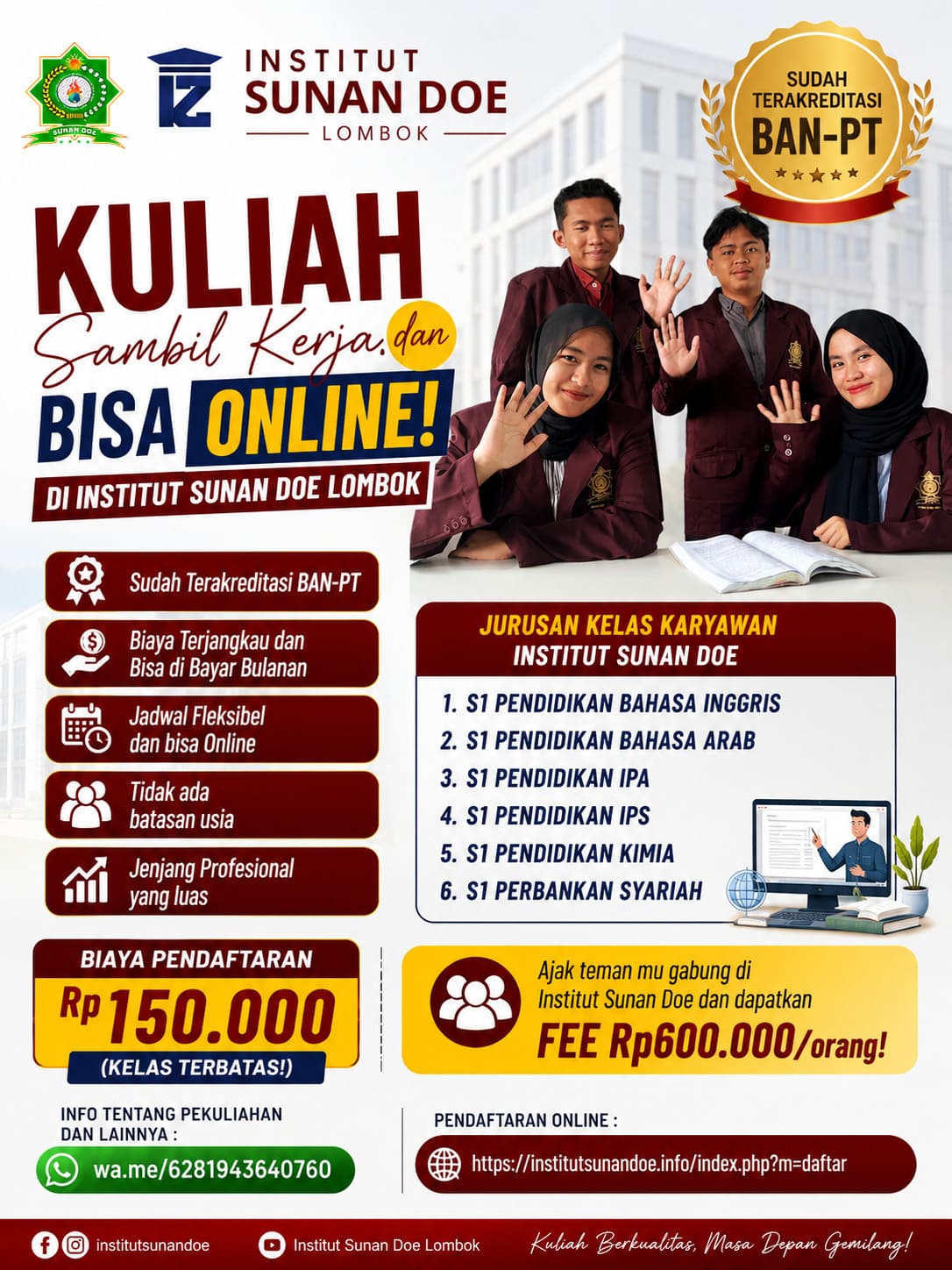 Kuliah Sambil Kerja di Institut Sunan Doe Lombok dengan Biaya Terjangkau