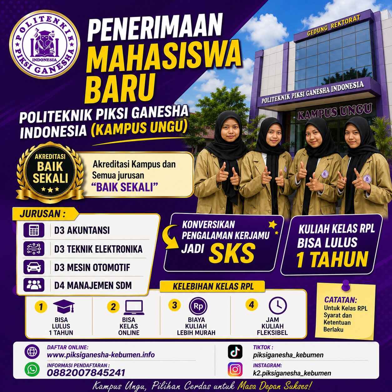 Pendaftaran Mahasiswa Baru di Kebumen Politeknik Piksi Ganesha Indonesia