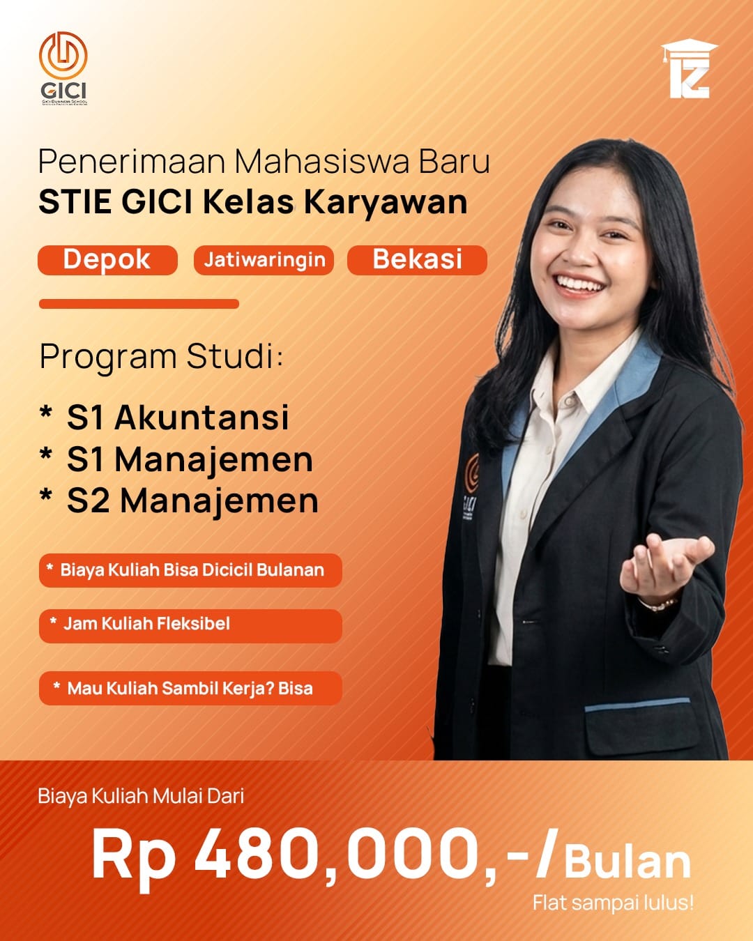 Biaya Kuliah STIE GICI Jatiwaringin 2026 Kelas Karyawan & Sistem Cicilan
