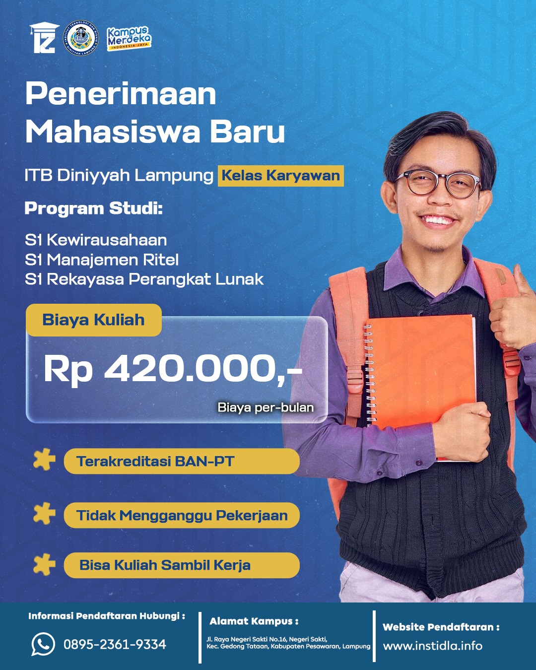 Penerimaan Mahasiswa Kelas Online Kampus INSTIDLA Lampung Masih Dibuka