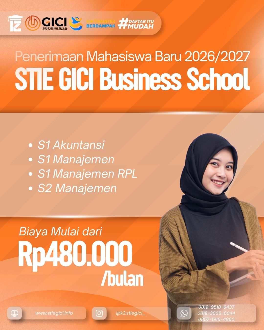 Penerimaan Mahasiswa Baru STIE GICI Business School 2026/2027, Biaya Mulai Rp480.000 per Bulan