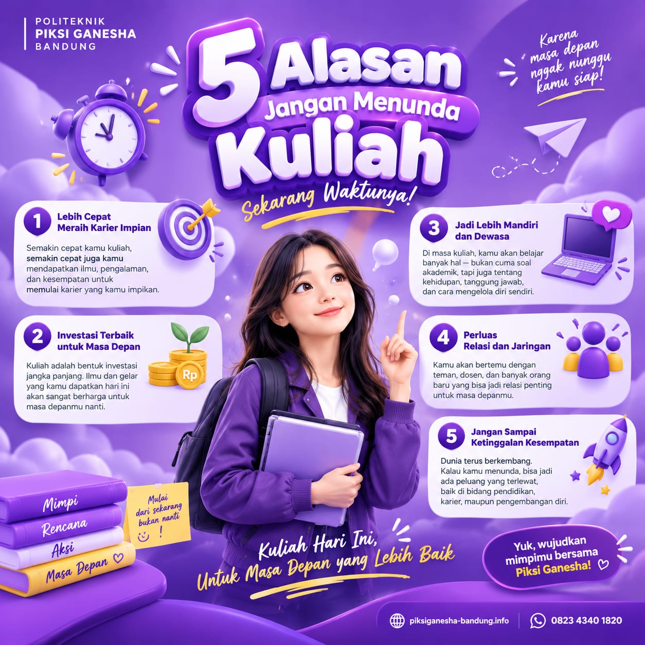 5 Alasan Kenapa Tidak Boleh Menunda Kuliah di Politeknik Piksi Ganesha