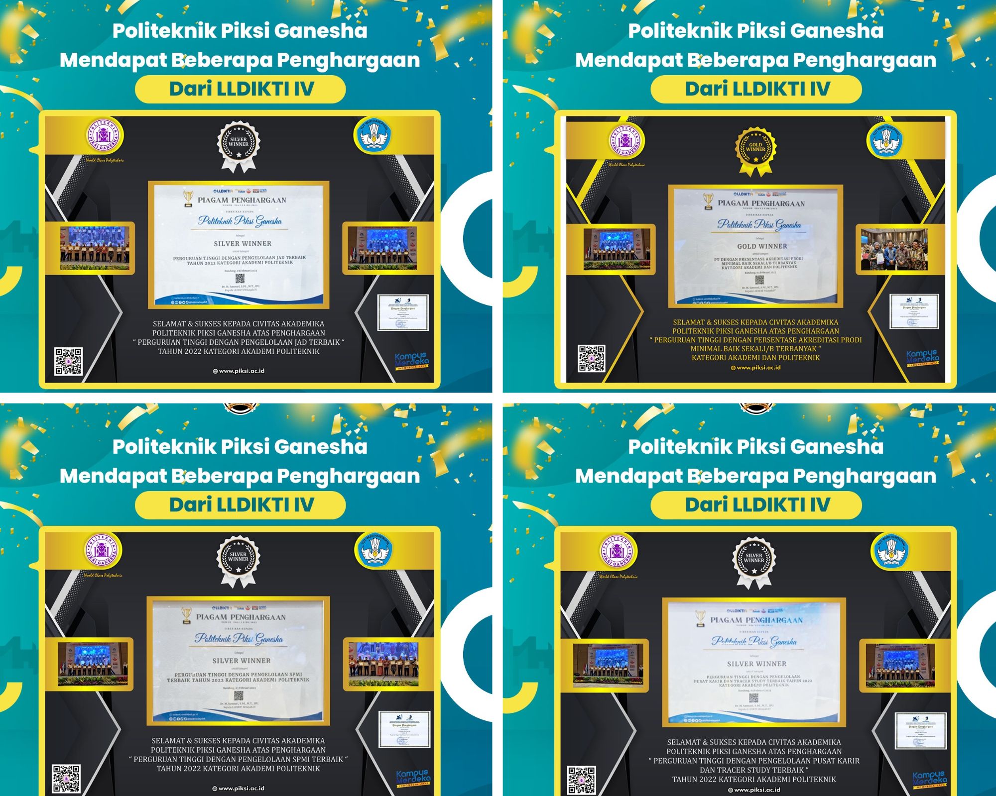 Kampus Politeknik Piksi Ganesha Mendapatkan 4 Piagam Penghargaan dari LLDIKTI IV