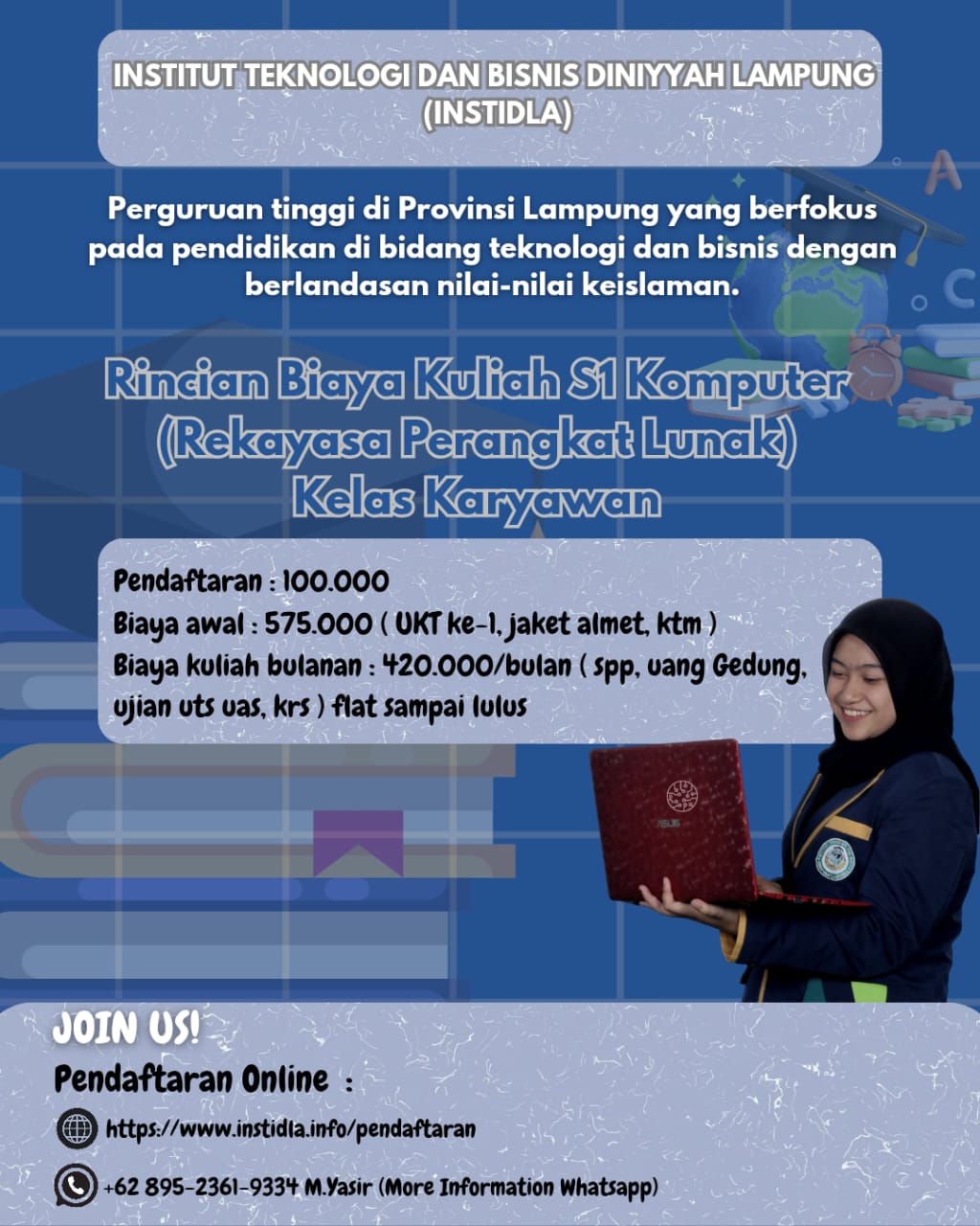 Biaya Kuliah Kelas Karyawan Jurusan Rekayasa Perangkat Lunak Kampus INSTIDLA Lampung