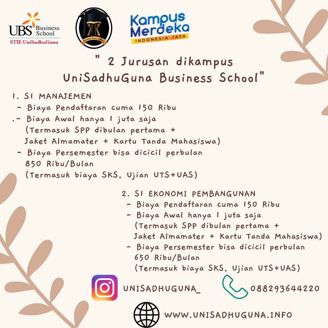 Dua Jurusan Dengan Biaya Yang Terjangkau di UniSadhuGuna Business School