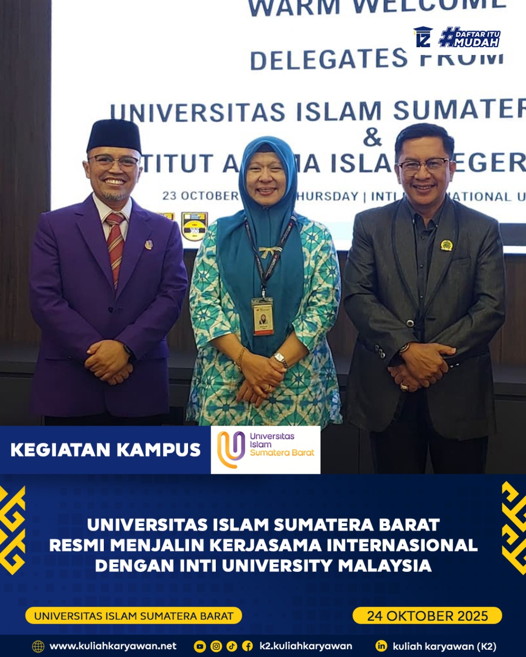 Universitas Islam Sumatera Barat Resmi Menjalin Kerjasama Internasional dengan INTI University Malay