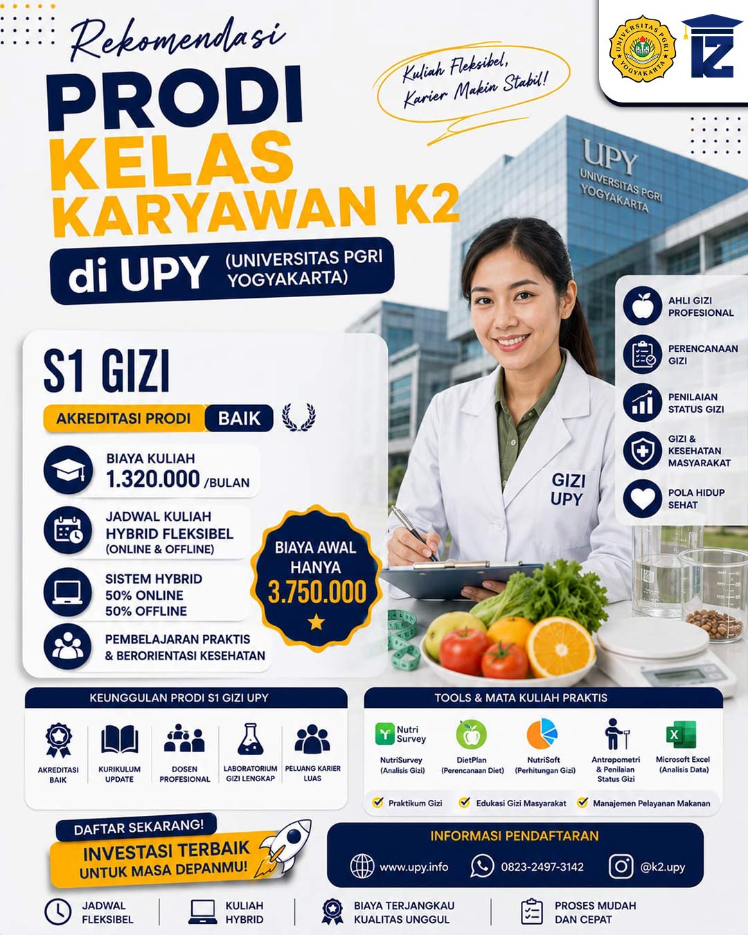 Kuliah Karyawan S1 Gizi UPY Akreditasi Baik Biaya Kuliah 1 Jutaan perbulan Jadwal Hybrid Fleksibel