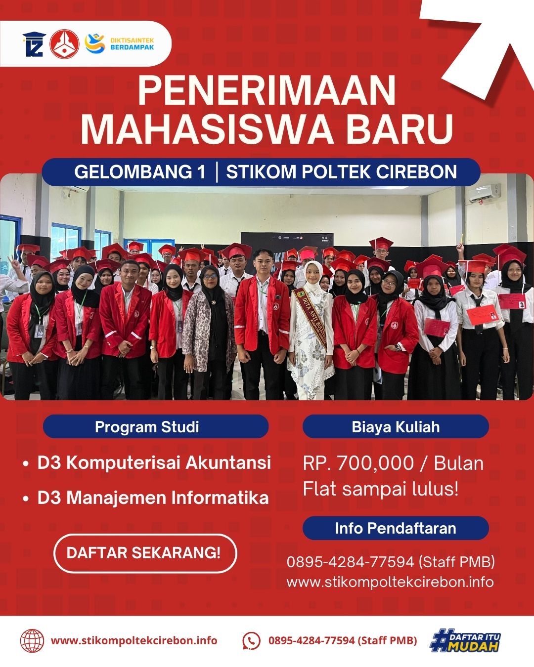 Biaya kuliah jurusan D3 Gelombang 1 STIKOM Poltek Cirebon