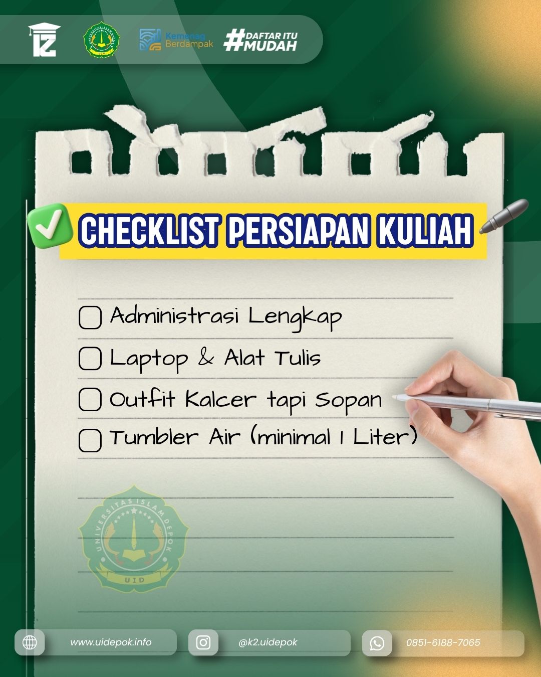 Cheklist Persiapan Kuliah di Universitas Islam Depok