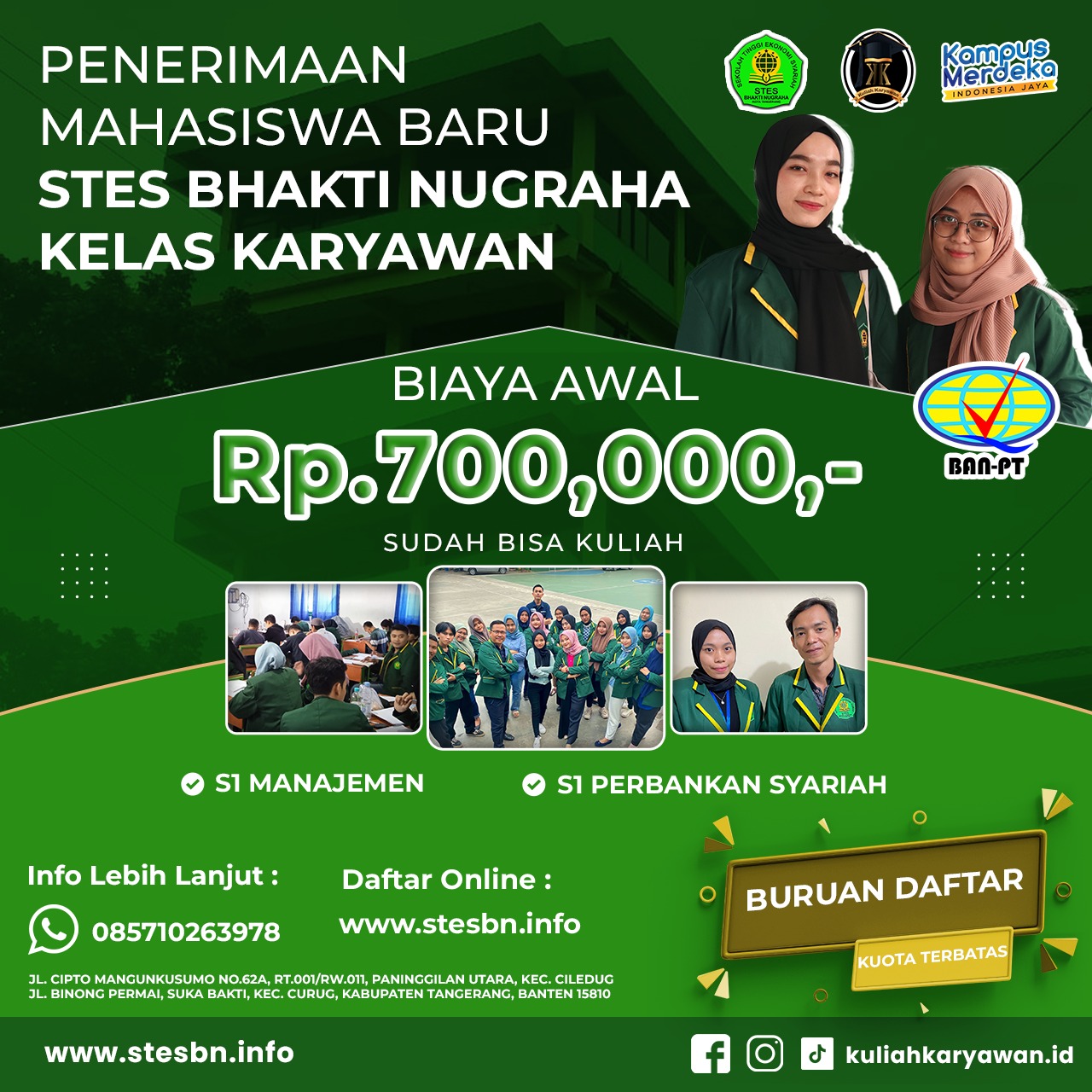 Pendaftaran Kuliah Tanpa Tahap Tes dan Ospek di Kampus STES Bhakti Nugraha