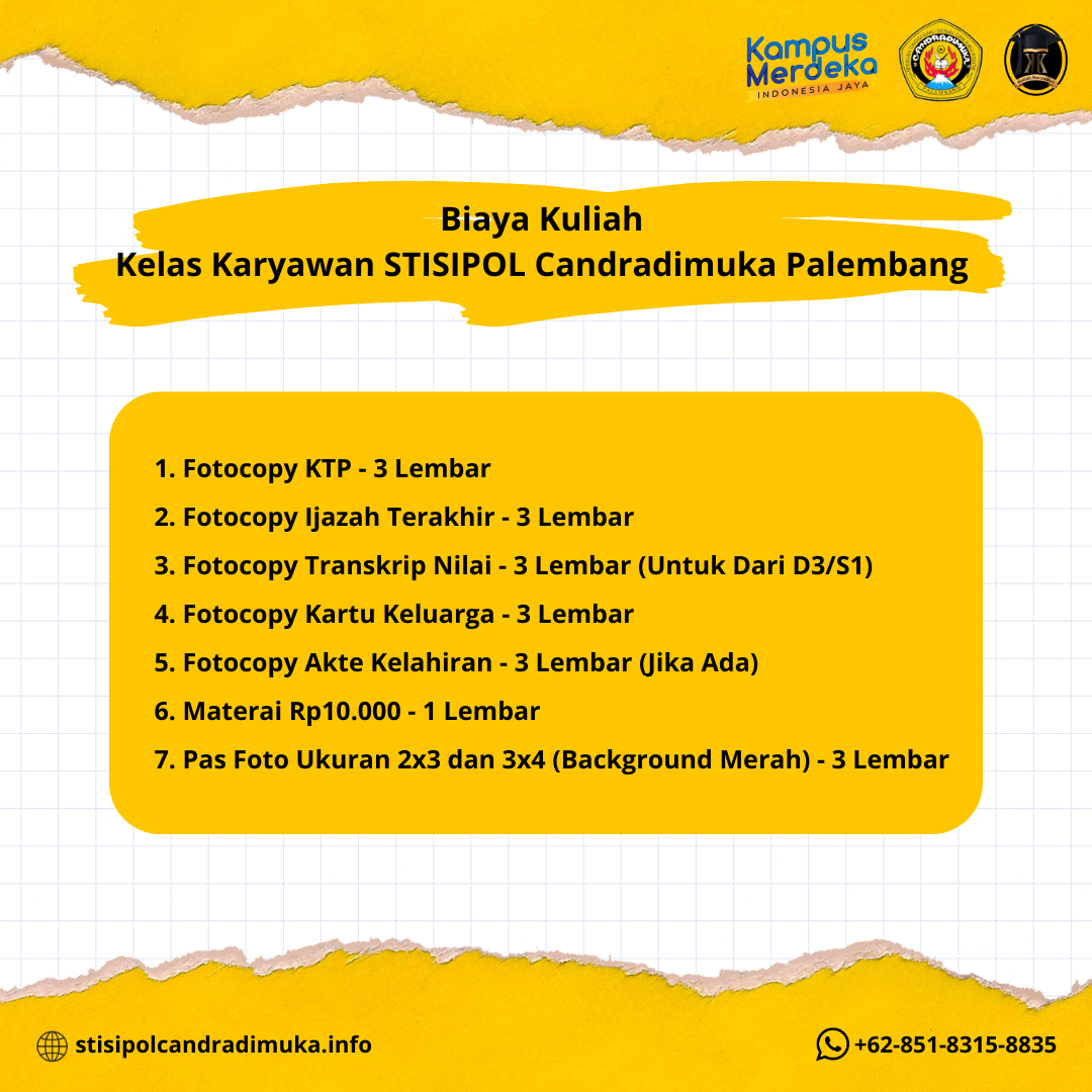Syarat Pendaftaran Mahasiswa Baru Kuliah Karyawan STISIPOL Candradimuka Palembang 2024-2025