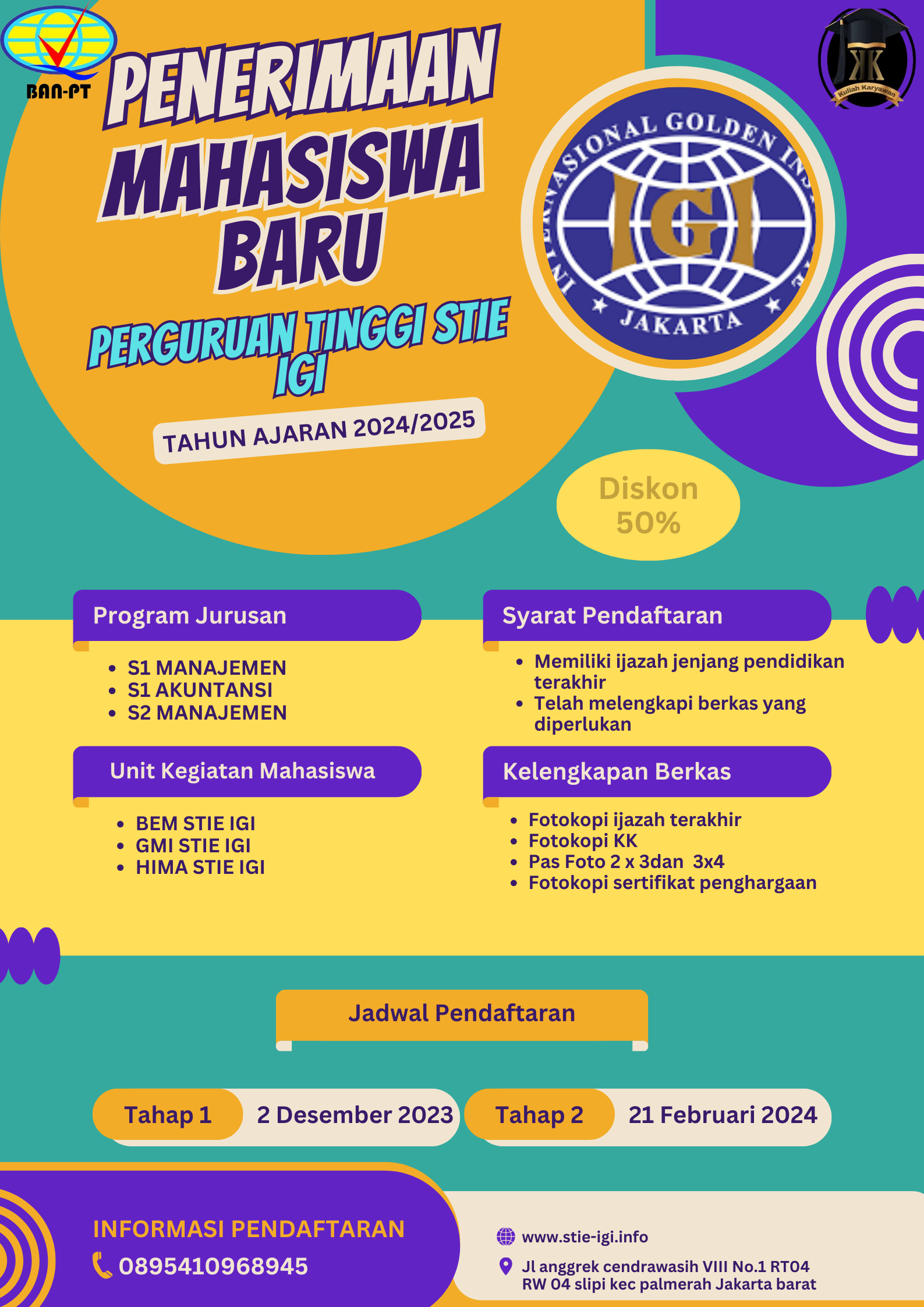 Biaya kuliah STIE IGI ajaran 2024/2025